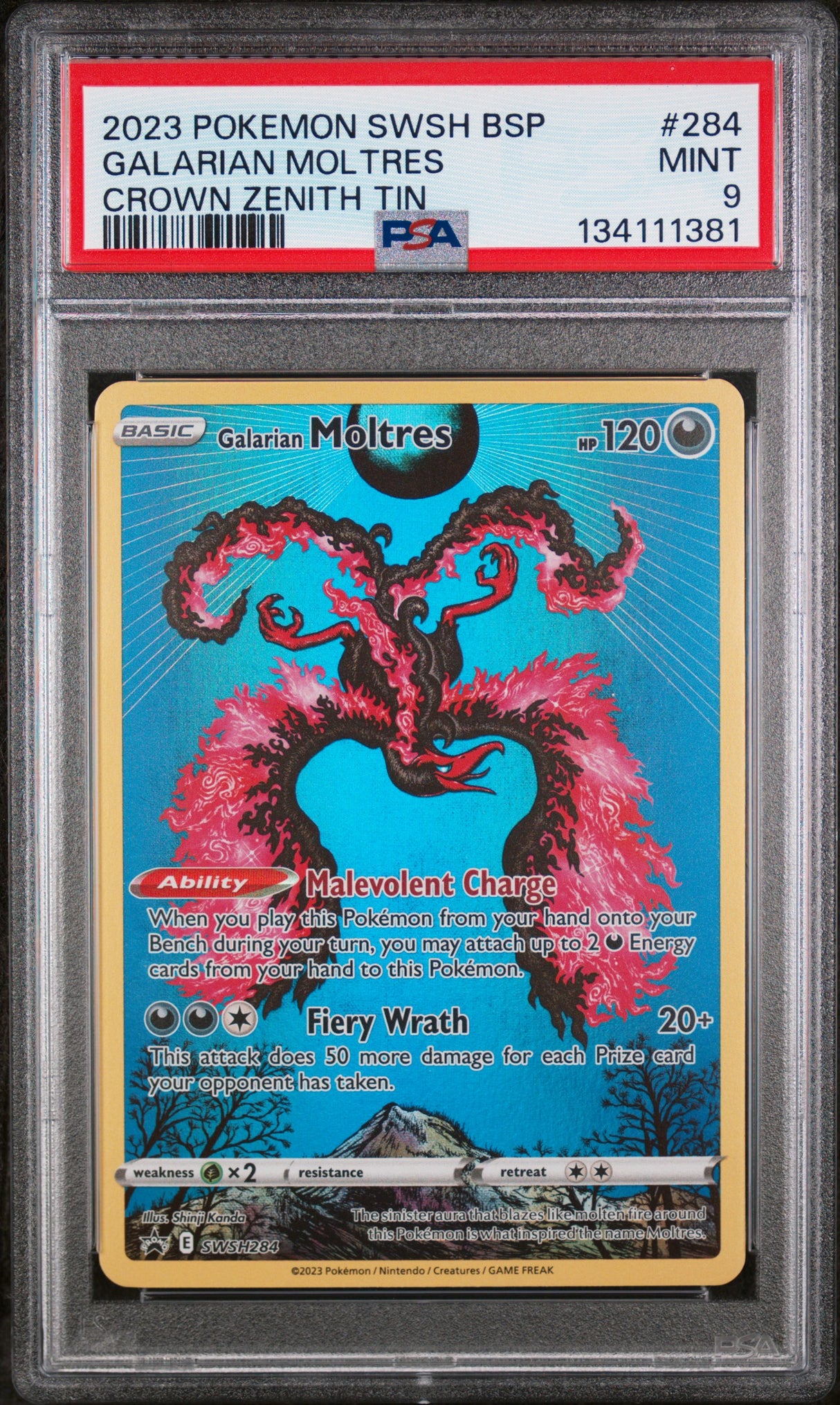 GALARIAN MOLTRES CROWN ZENITH TIN 2023 POKEMON SWSH BLACK STAR PROMO PSA MINT 9