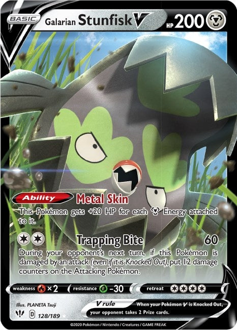 Image for Galarian Stunfisk V (128/189) (SWSH03: Darkness Ablaze) - Pokemon