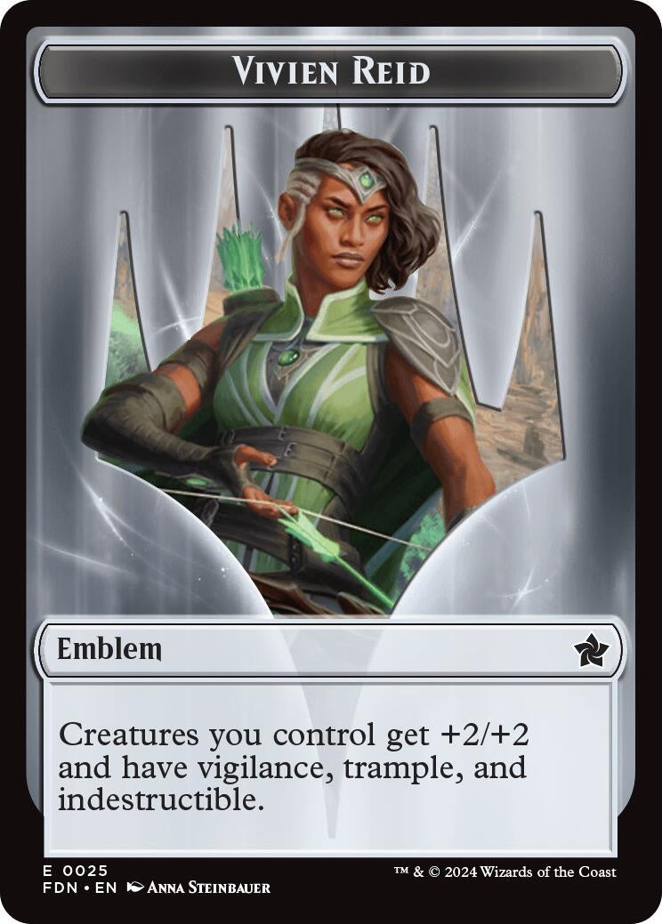 Image for Emblem - Vivien Reid // Elf Warrior Double-Sided Token (25 // 19) (Foil) (Foundations) - Magic: The Gathering