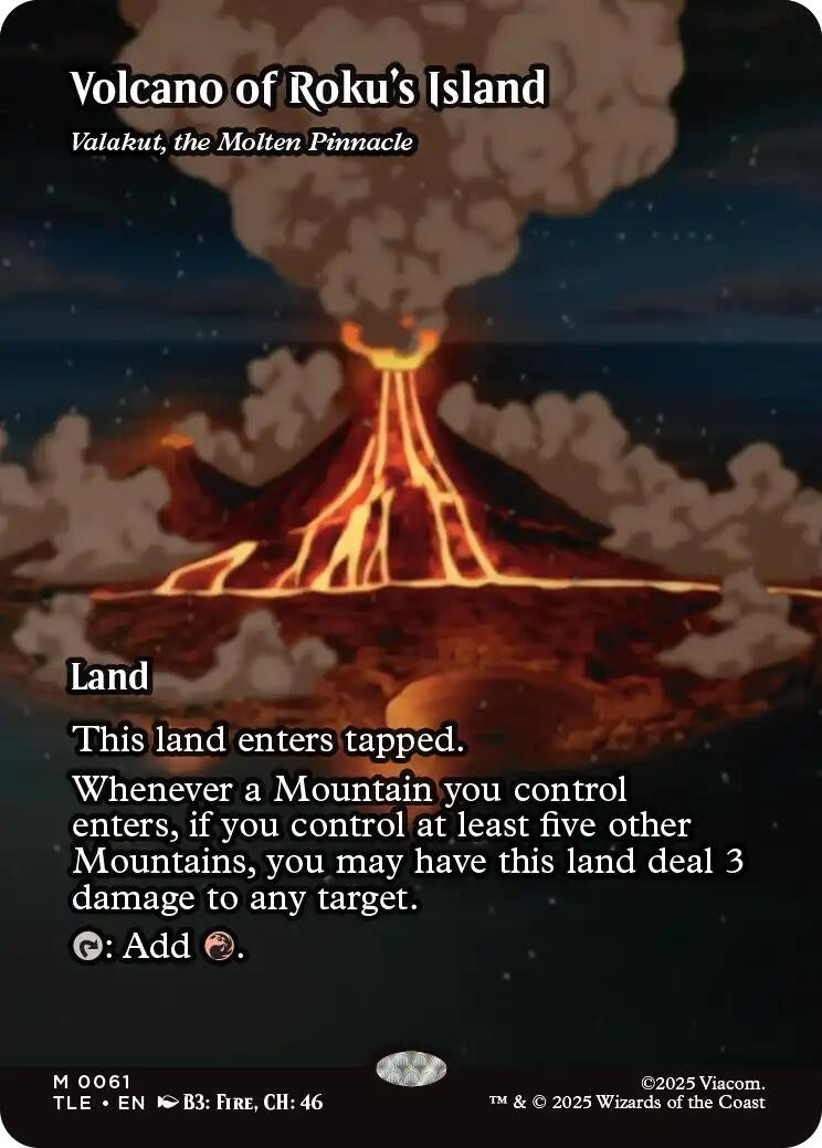 Image for Volcano of Roku's Island - Valakut, the Molten Pinnacle (Borderless) (61) (Avatar: The Last Airbender: Eternal-Legal) - Magic: The Gathering