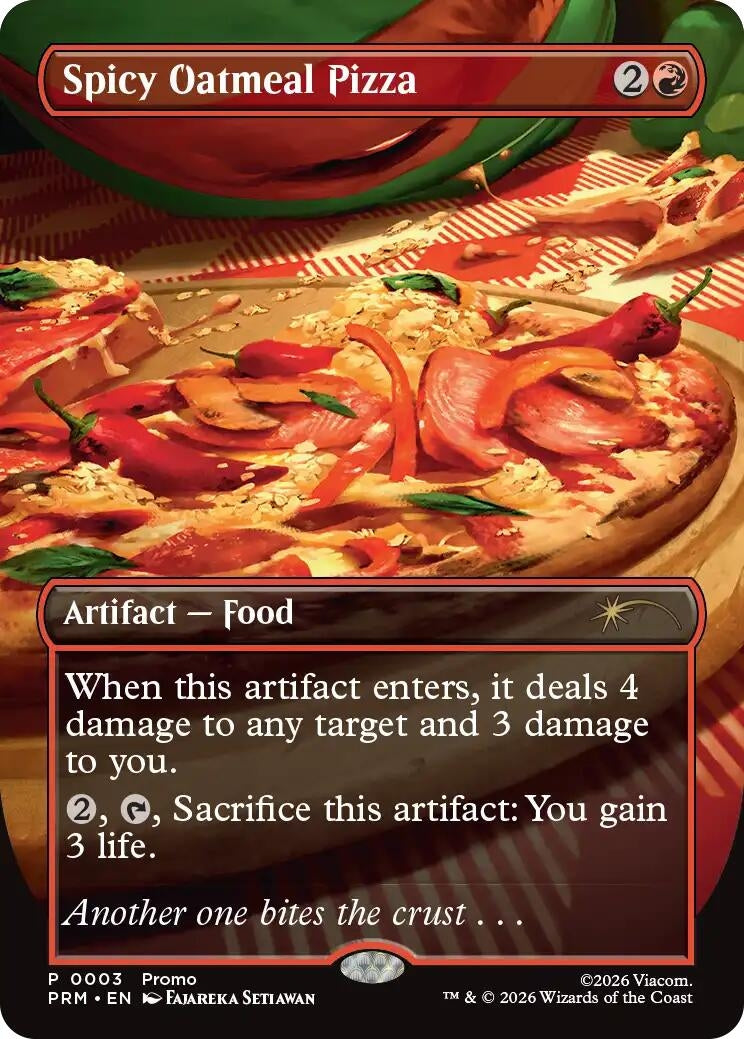 Image for Spicy Oatmeal Pizza (Borderless) (3) (Foil) (Unique and Miscellaneous Promos) (UMP) - Magic: The Gathering