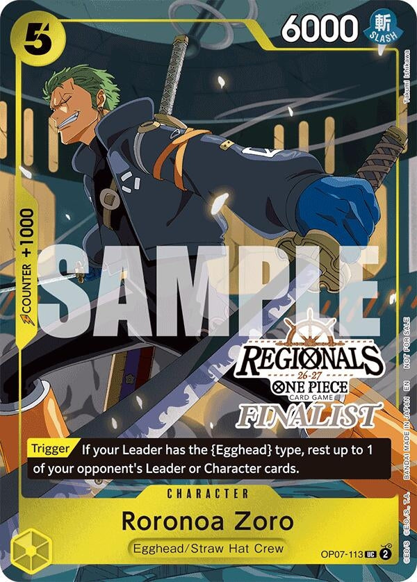 Image for Roronoa Zoro (113) (Regionals Finalist Card Set 26-27) (OP07-113) (Foil) (One Piece Promotion Cards) (OP-PR) - One Piece Card Game