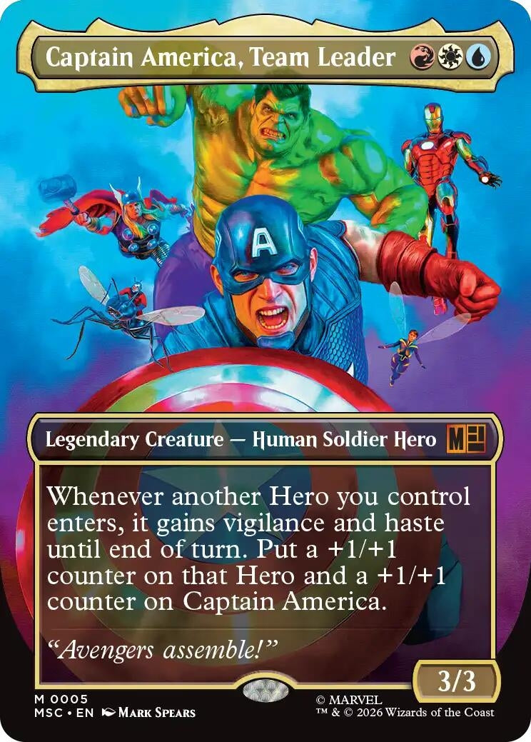 Image for Captain America, Team Leader (Borderless) (5) (Foil) (Commander: Marvel Super Heroes) (MSC) - Magic: The Gathering