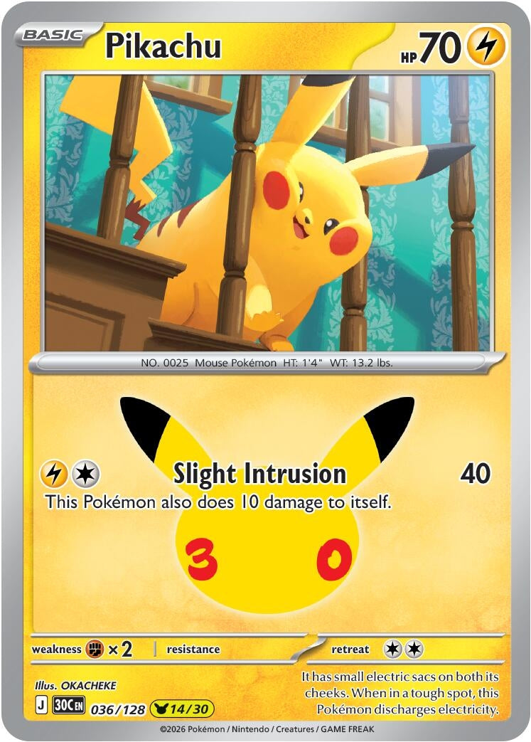 Pikachu (036/128) (Holofoil) (ME: 30th Celebration) (30C)