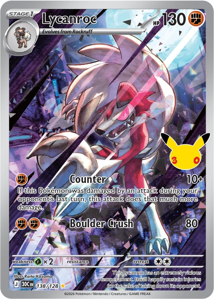 Image for Lycanroc (138/128) (Holofoil) (ME: 30th Celebration) (30C) - Pokemon