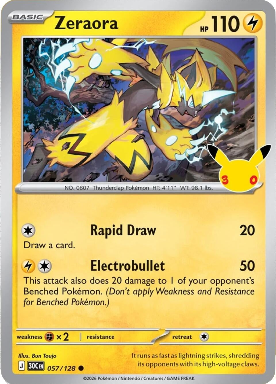 Image for Zeraora (057/128) (Holofoil) (ME: 30th Celebration) (30C) - Pokemon