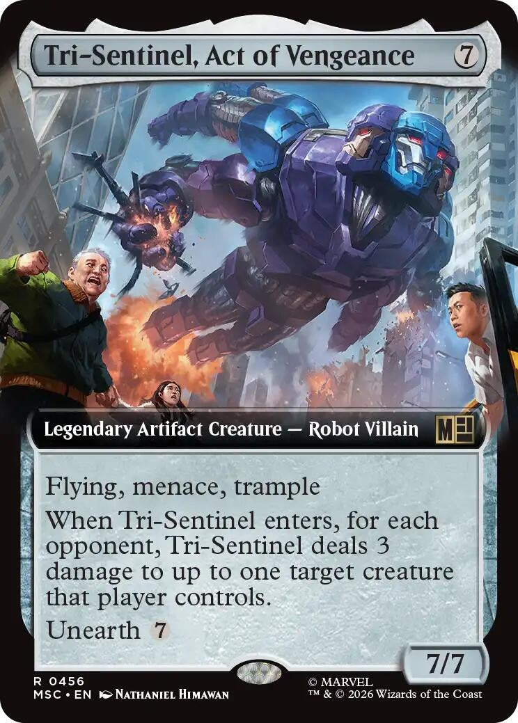 Image for Tri-Sentinel, Act of Vengeance (Extended Art) (456) (Foil) (Commander: Marvel Super Heroes) (MSC) - Magic: The Gathering
