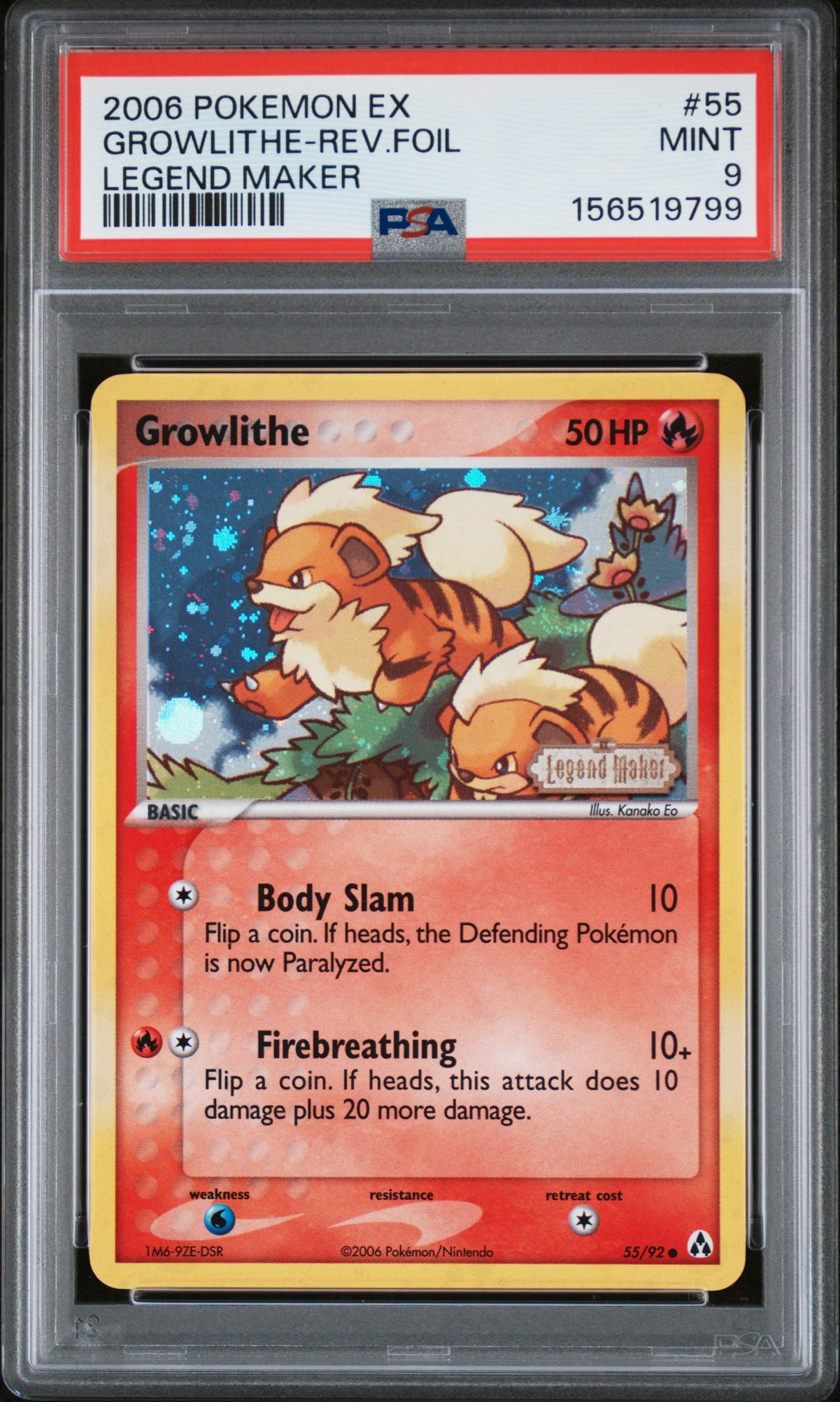 GROWLITHE-REV.FOIL LEGEND MAKER 2006 POKEMON EX LEGEND MAKER PSA MINT 9