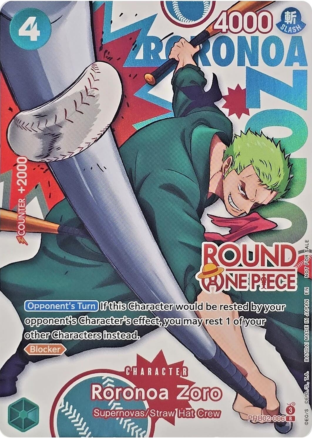 Image for Roronoa Zoro (Round 1 Promo) (PRB02-006) (Foil) (One Piece Promotion Cards) (OP-PR) - One Piece Card Game
