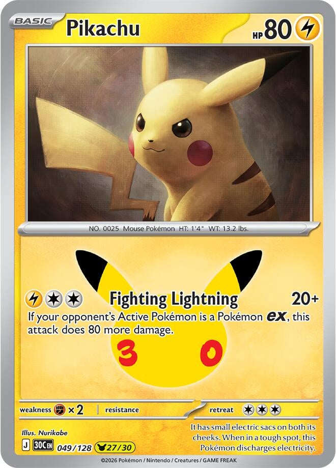 Image for Pikachu (049/128) (Holofoil) (ME: 30th Celebration) (30C) - Pokemon