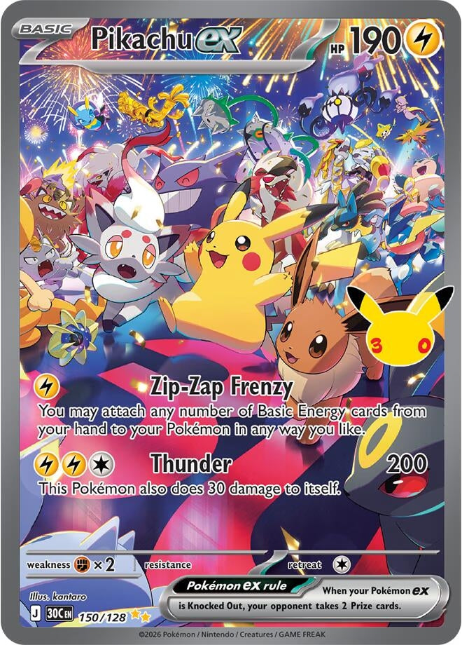 Image for Pikachu ex (150/128) (Holofoil) (ME: 30th Celebration) (30C) - Pokemon