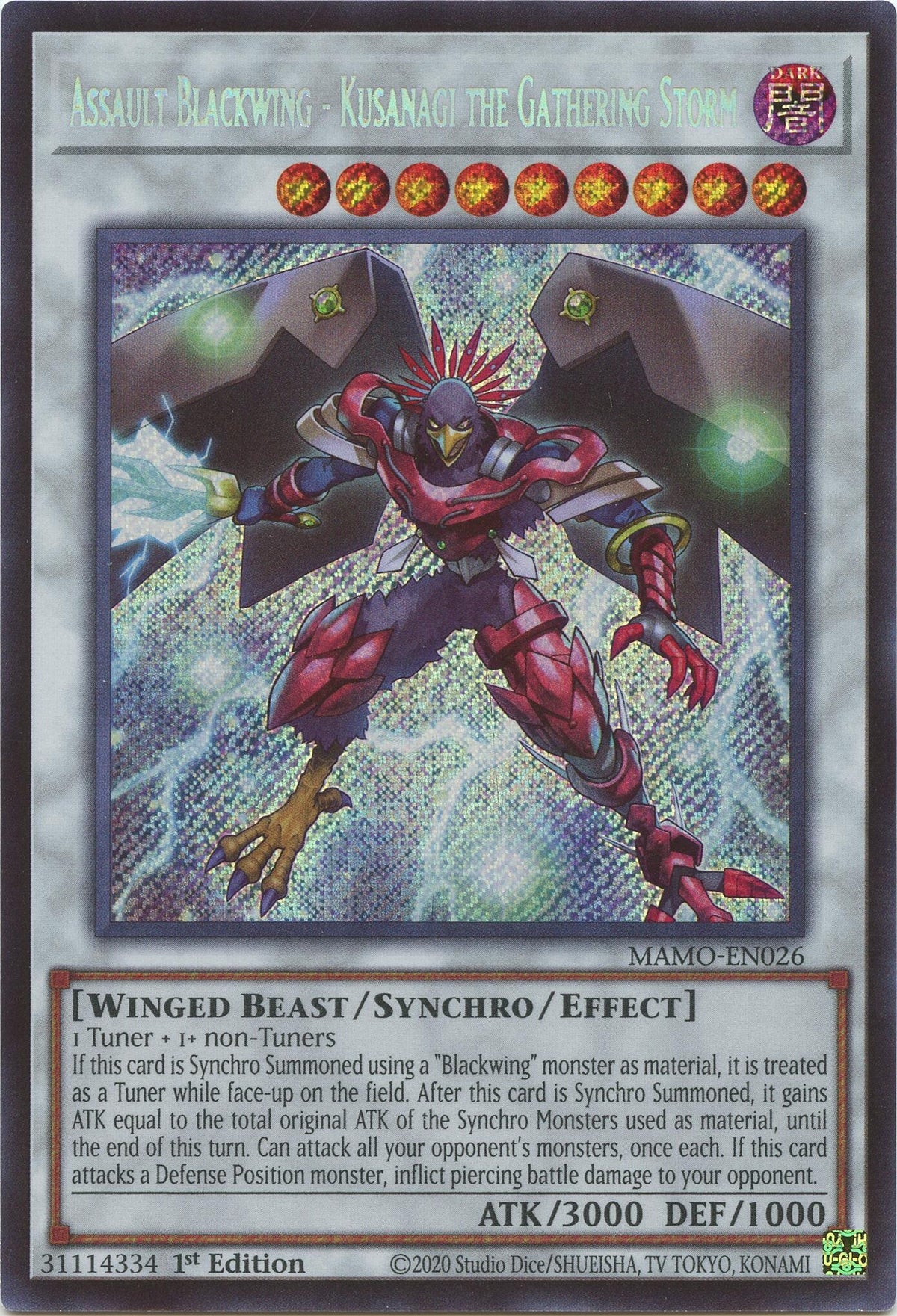 Image for Assault Blackwing - Kusanagi the Gathering Storm (Secret Rare) (MAMO-EN026) (1st Edition) (Magnificent Monsters) (MAMO) - YuGiOh