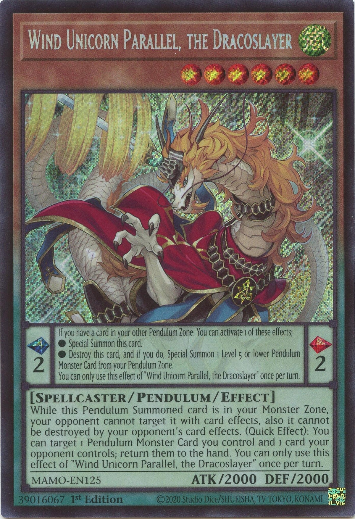 Image for Wind Unicorn Parallel, the Dracoslayer (MAMO-EN125) (1st Edition) (Magnificent Monsters) (MAMO) - YuGiOh