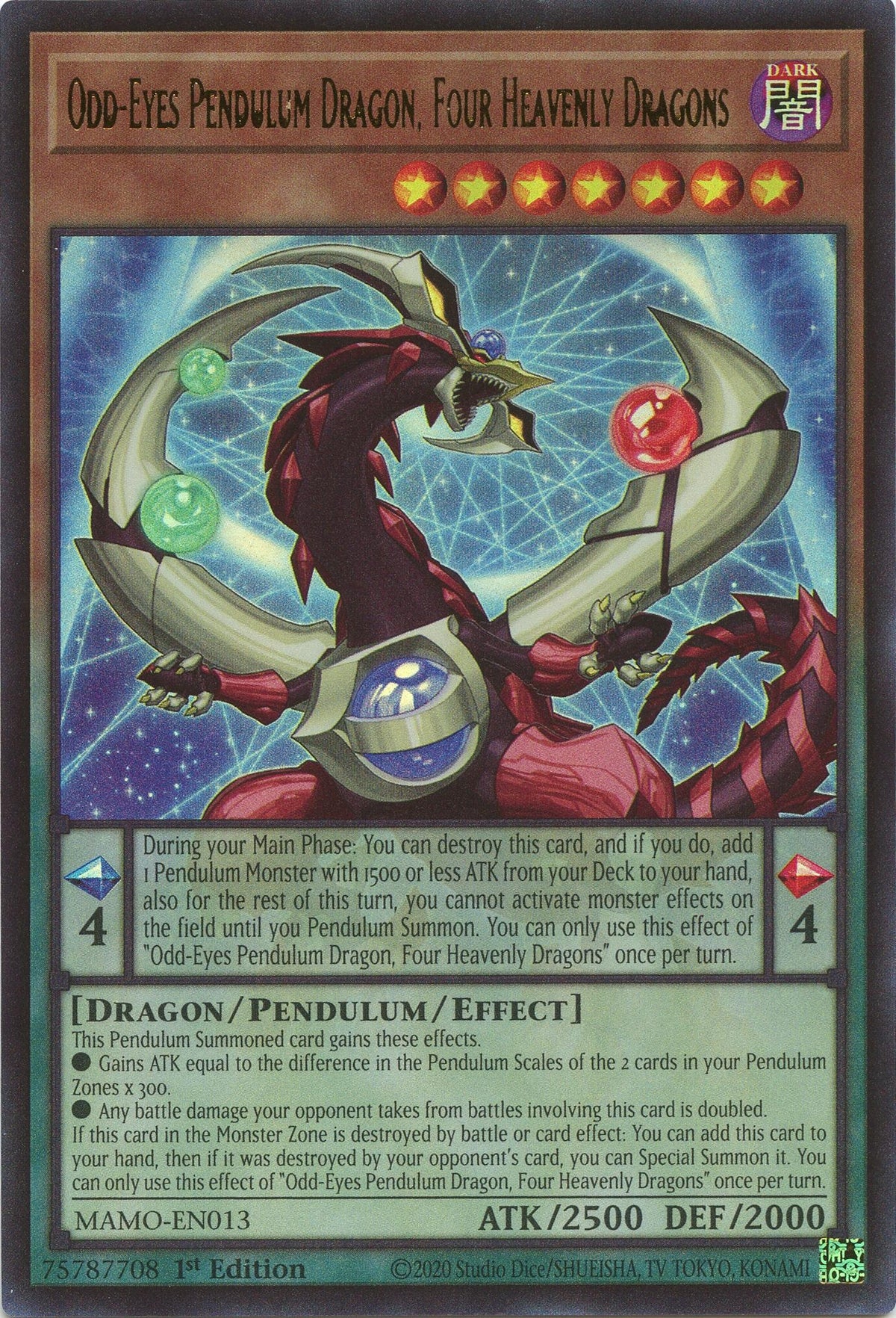 Image for Odd-Eyes Pendulum Dragon, Four Heavenly Dragons (MAMO-EN013) (1st Edition) (Magnificent Monsters) (MAMO) - YuGiOh