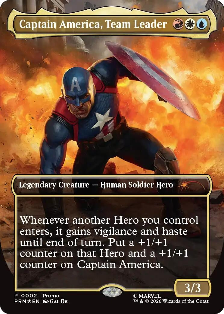Image for Captain America, Team Leader (Borderless) (2) (Foil) (Unique and Miscellaneous Promos) (UMP) - Magic: The Gathering