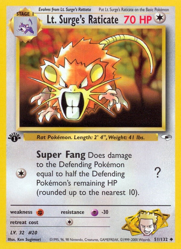 Image for Lt. Surge's Raticate (051/132) (Gym Heroes) - Pokemon