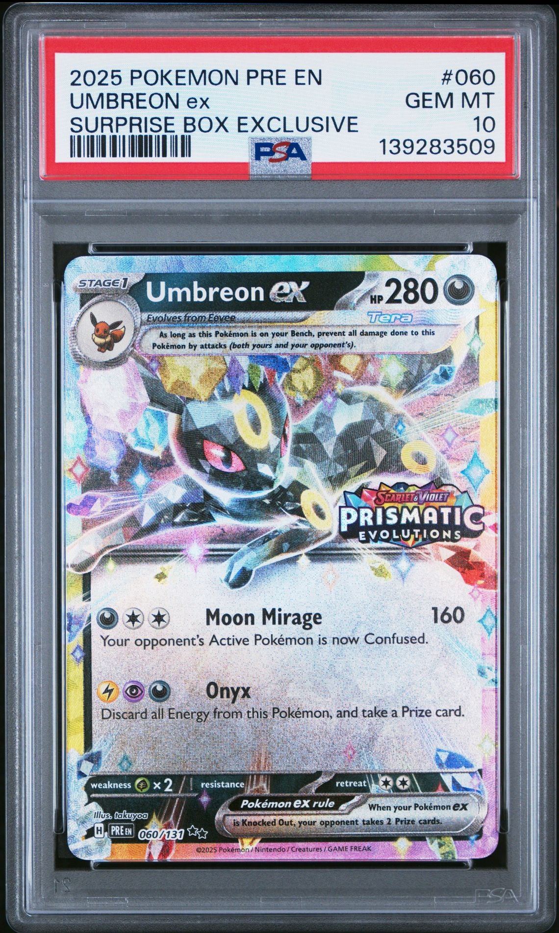 UMBREON ex SURPRISE BOX EXCLUSIVE 2025 POKEMON PRE EN-PRISMATIC EVOLUTIONS PSA GEM MT 10