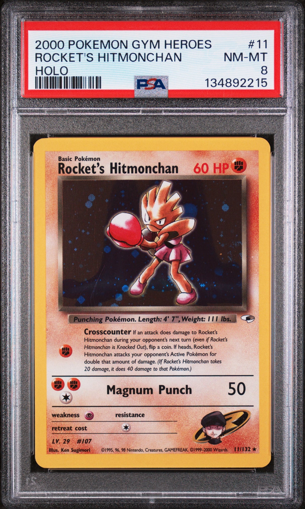 ROCKET'S HITMONCHAN HOLO 2000 POKEMON GYM HEROES PSA NM-MT 8