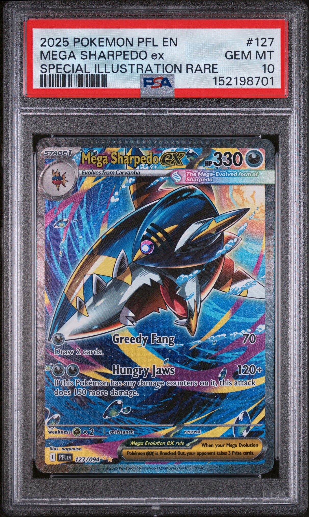 MEGA SHARPEDO ex SPECIAL ILLUSTRATION RARE 2025 POKEMON PFL EN-PHANTASMAL FLAMES PSA GEM MT 10