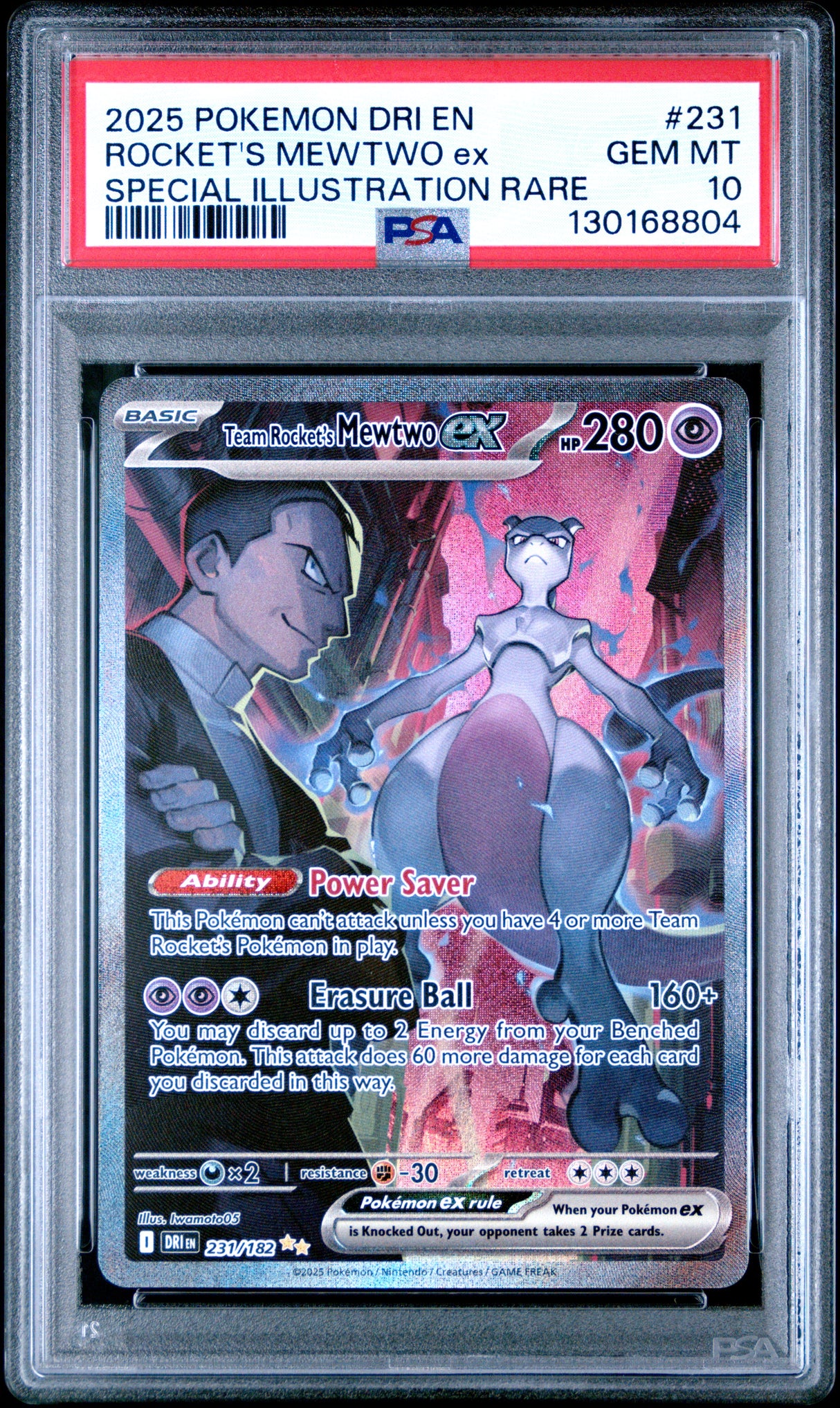ROCKET'S MEWTWO ex SPECIAL ILLUSTRATION RARE 2025 POKEMON DRI EN-DESTINED RIVALS Graded GEM MT 10