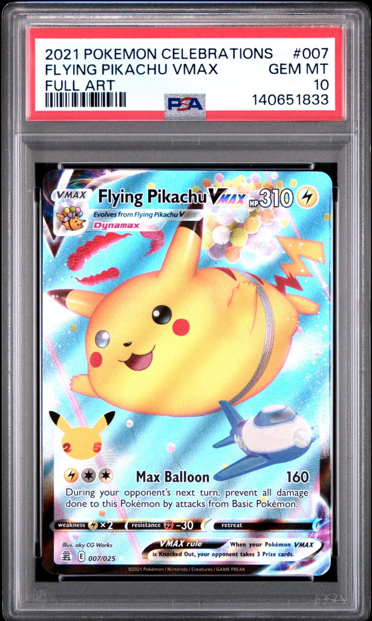 2021 POKEMON CELEBRATIONS #007 FULL ART/FLYING PIKACHU VMAX PSA 10