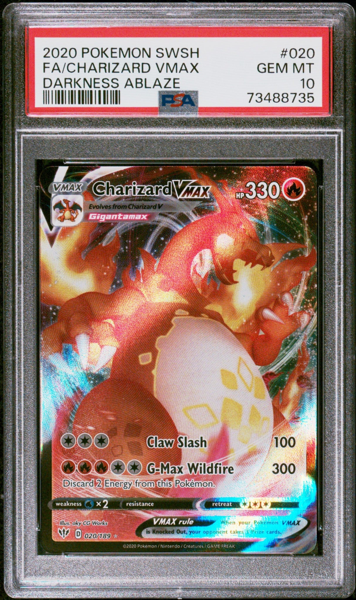 2020 POKEMON SWORD & SHIELD DARKNESS ABLAZE #020 FULL ART/CHARIZARD VMAX PSA 10