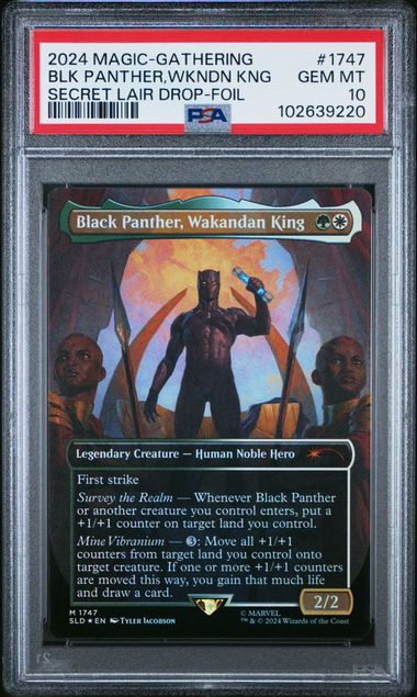 BLK PANTHER,WKNDN KNG MARVEL'S BLACK PANTHER-FOIL 2024 MAGIC THE GATHERING SECRET LAIR DROP PSA GEM MT 10