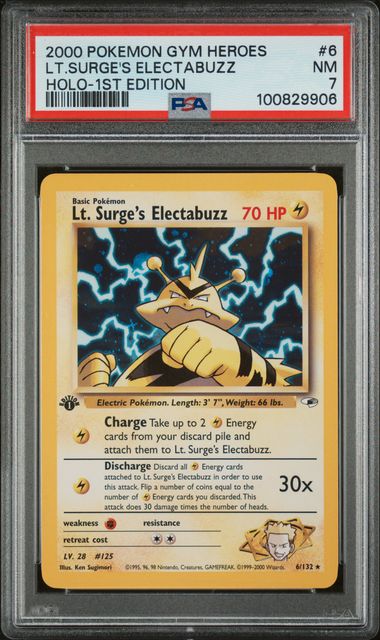 LT.SURGE'S ELECTABUZZ HOLO-1ST EDITION 2000 POKEMON GYM HEROES PSA NM 7