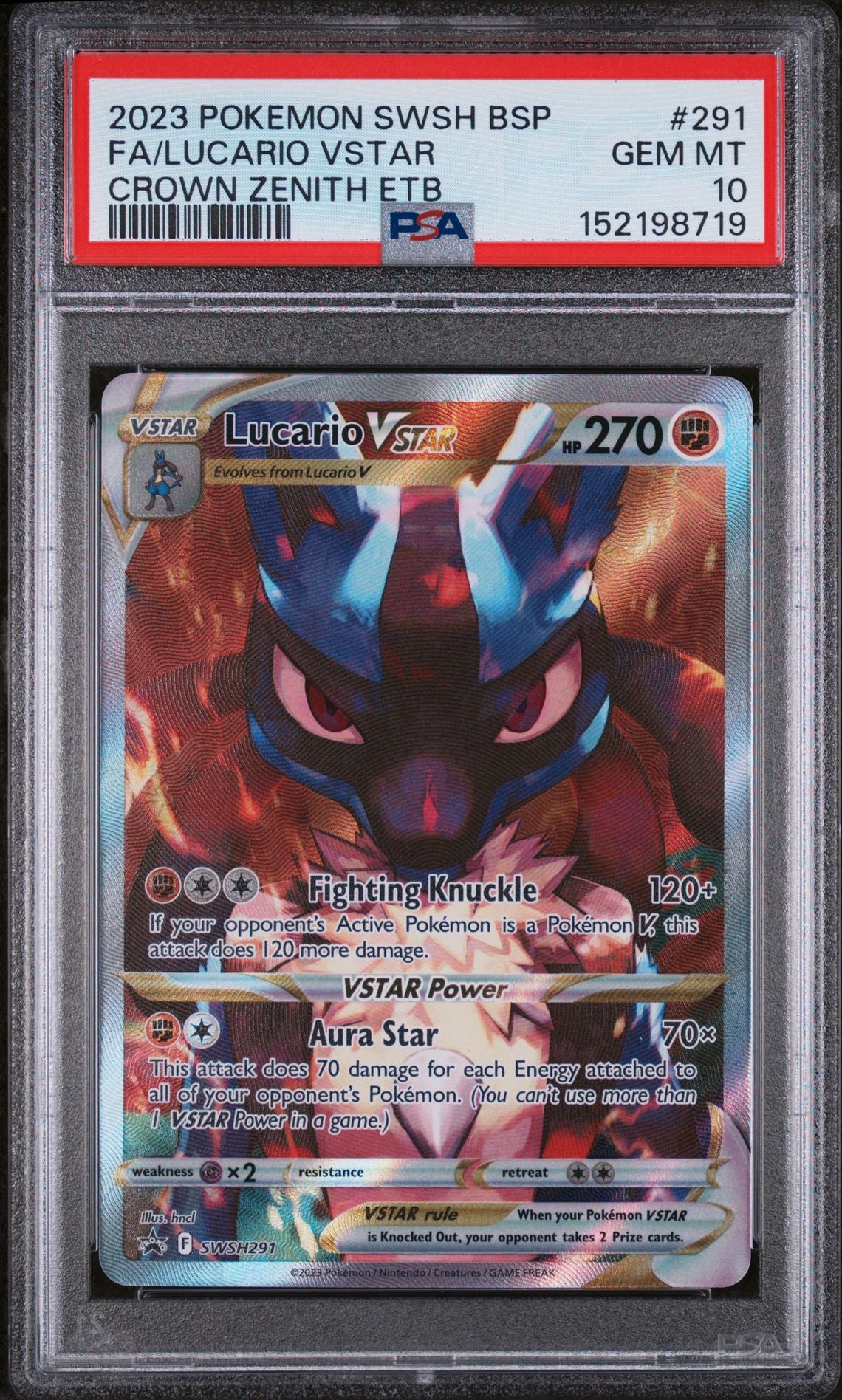 FA/LUCARIO VSTAR CROWN ZENITH ETB 2023 POKEMON SWSH BLACK STAR PROMO PSA GEM MT 10