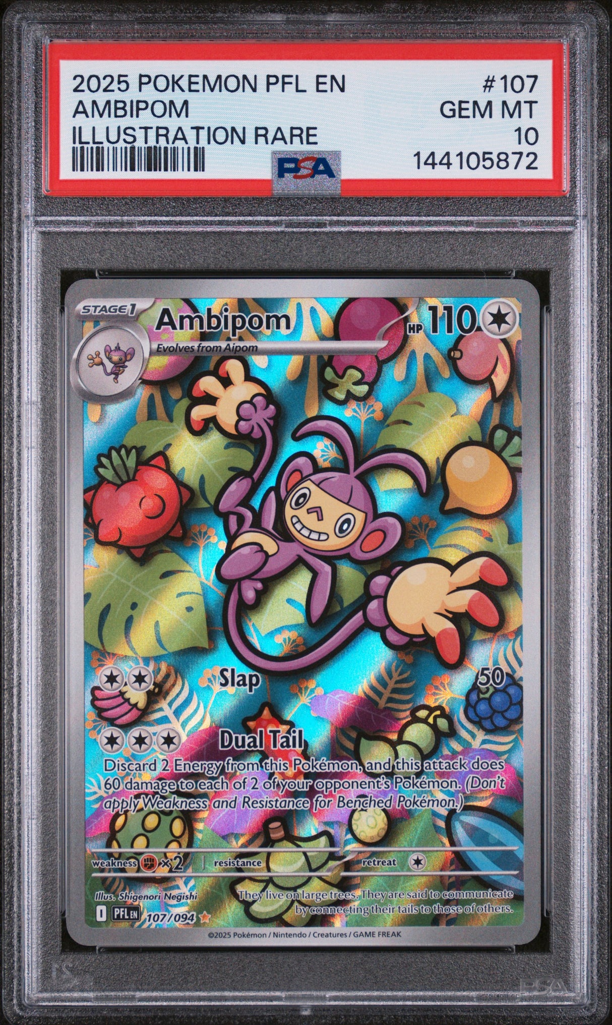 AMBIPOM ILLUSTRATION RARE 2025 POKEMON PFL EN-PHANTASMAL FLAMES PSA GEM MT 10