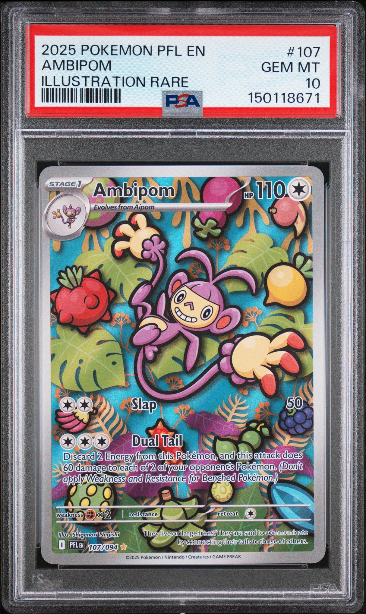AMBIPOM ILLUSTRATION RARE 2025 POKEMON PFL EN-PHANTASMAL FLAMES PSA GEM MT 10
