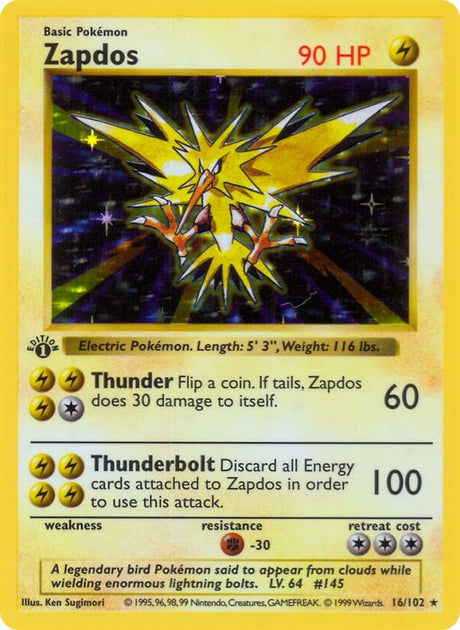 Image for Zapdos (016/102) (Base Set (Shadowless)) - Pokemon