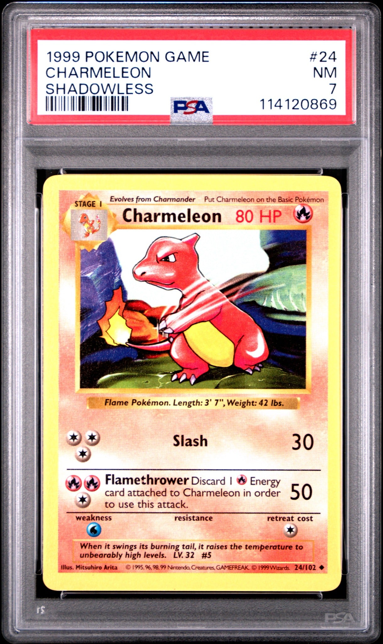 1999 POKEMON GAME #24 CHARMELEON SHADOWLESS PSA NM 7 – Grandad's Cards