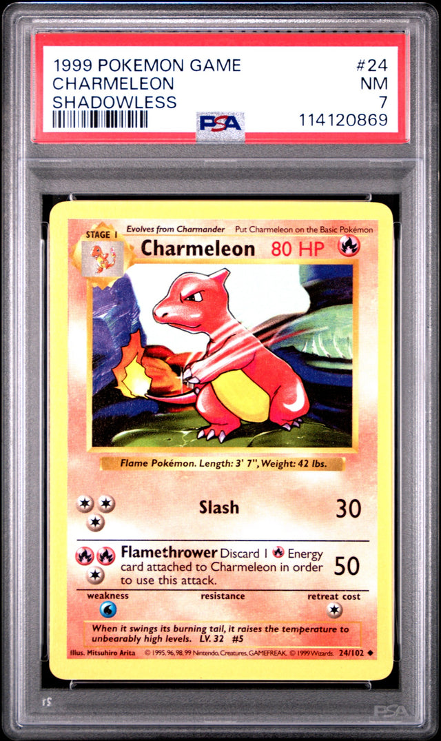 1999 POKEMON GAME #24 CHARMELEON SHADOWLESS PSA NM 7