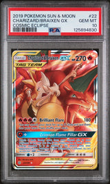 2019 POKEMON SUN & MOON COSMIC ECLIPSE #22 CHARIZARD & BRAIXEN GX PSA GEM MT 10
