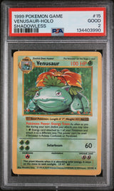 1999 POKEMON GAME #15 VENUSAUR-HOLO SHADOWLESS PSA GOOD 2