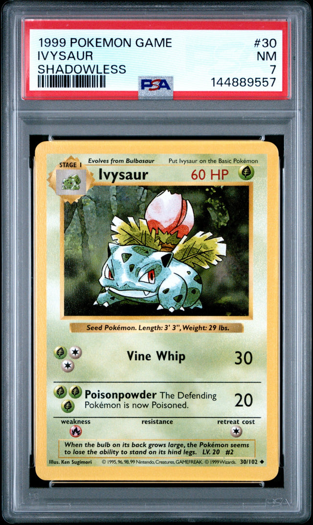 1999 POKEMON GAME #30 IVYSAUR SHADOWLESS PSA NM 7