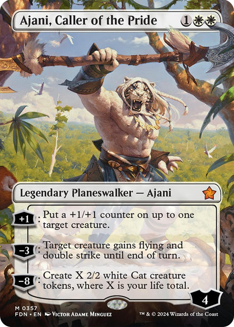 Image for Ajani, Caller of the Pride (Borderless) (357) (Foil) (Foundations) - Magic: The Gathering