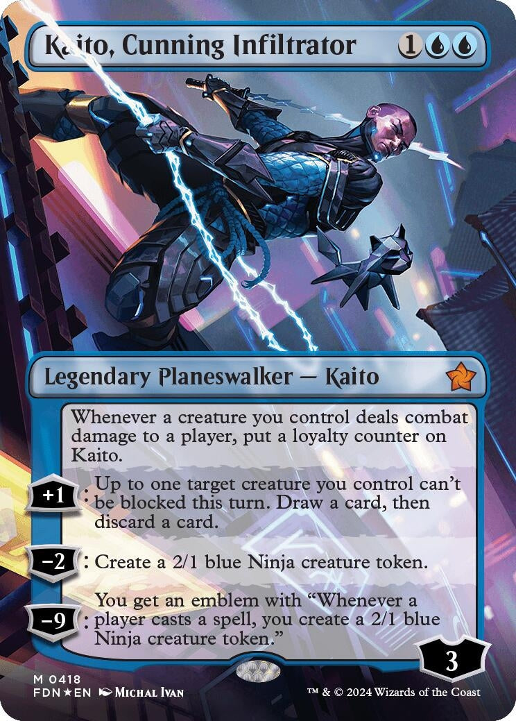 Image for Kaito, Cunning Infiltrator (Borderless) (Mana Foil) (418) (Foil) (Foundations) - Magic: The Gathering