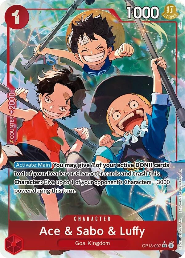 Image for Ace & Sabo & Luffy (Alternate Art) (OP13-007) (Foil) (Carrying On His Will) - One Piece Card Game