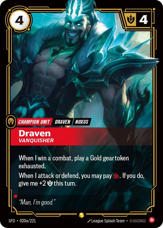 Image for Draven - Vanquisher (Alternate Art) (020a/221) (Foil) (Spiritforged) - Riftbound: League of Legends Trading Card Game