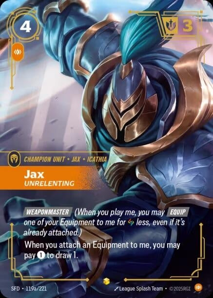 Image for Jax - Unrelenting (Alternate Art) (119a/221) (Foil) (Spiritforged) - Riftbound: League of Legends Trading Card Game