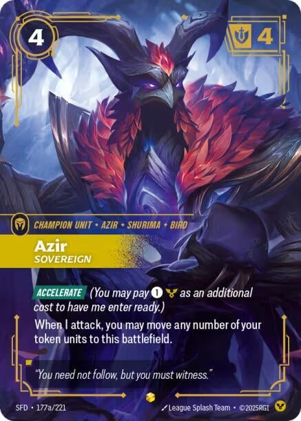 Image for Azir - Sovereign (Alternate Art) (177a/221) (Foil) (Spiritforged) - Riftbound: League of Legends Trading Card Game