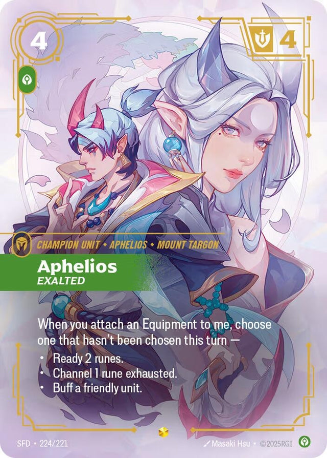 Image for Aphelios - Exalted (Overnumbered) (224/221) (Foil) (Spiritforged) - Riftbound: League of Legends Trading Card Game
