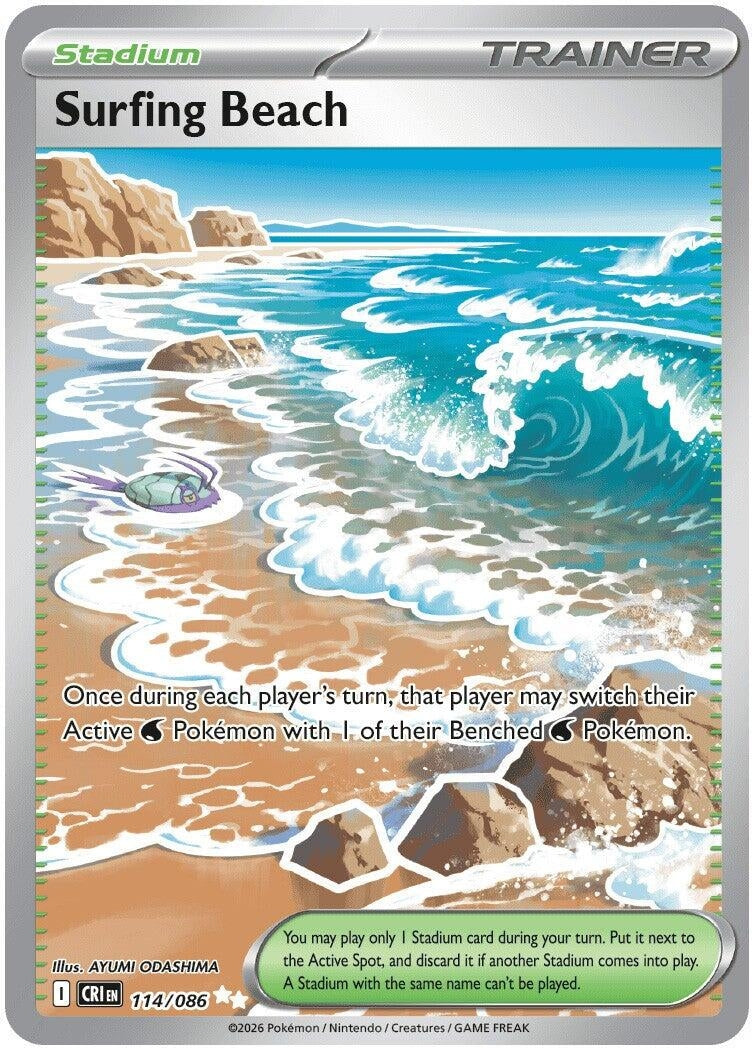 Image for Surfing Beach (114/086) (Holofoil) (ME04: Chaos Rising) - Pokemon