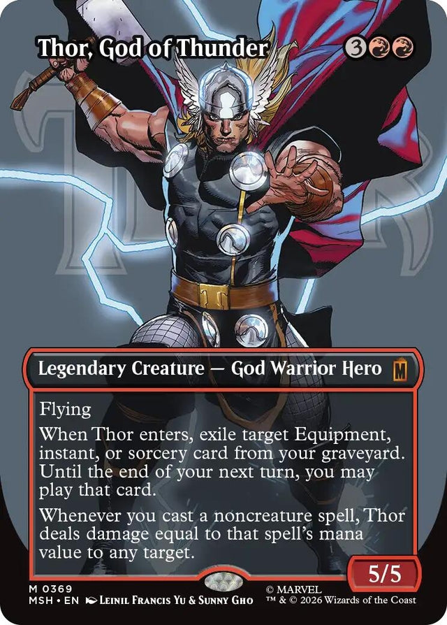 Image for Thor, God of Thunder (Borderless) (0369) (369) (Foil) (Marvel Super Heroes) (MSH) - Magic: The Gathering