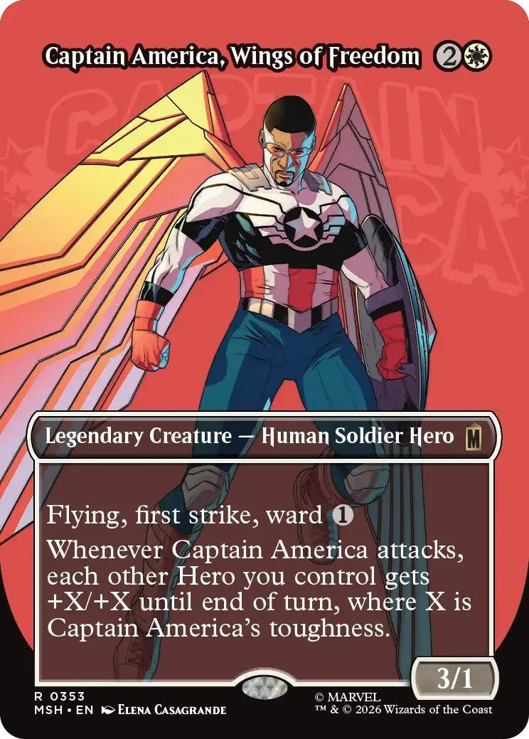 Image for Captain America, Wings of Freedom (Borderless) (353) (Marvel Super Heroes) (MSH) - Magic: The Gathering