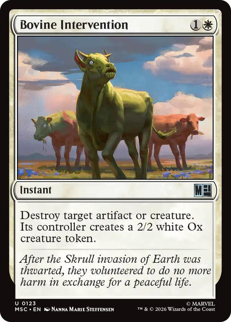 Image for Bovine Intervention (Surge Foil) (123) (Foil) (Commander: Marvel Super Heroes) (MSC) - Magic: The Gathering