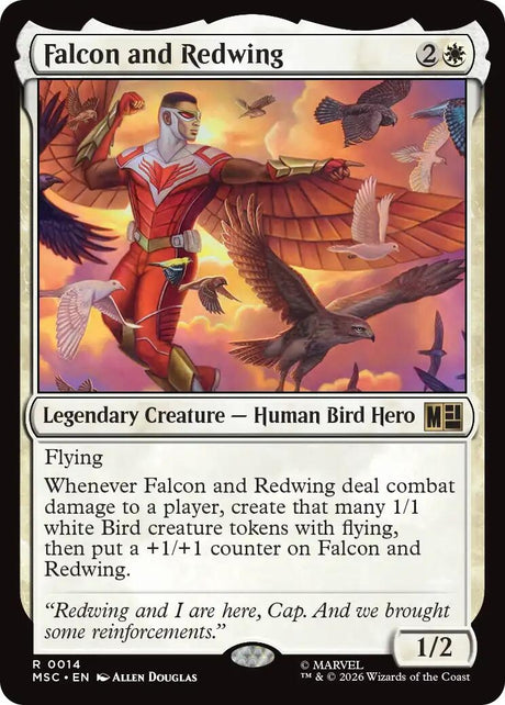 Image for Falcon and Redwing (Surge Foil) (14) (Foil) (Commander: Marvel Super Heroes) (MSC) - Magic: The Gathering