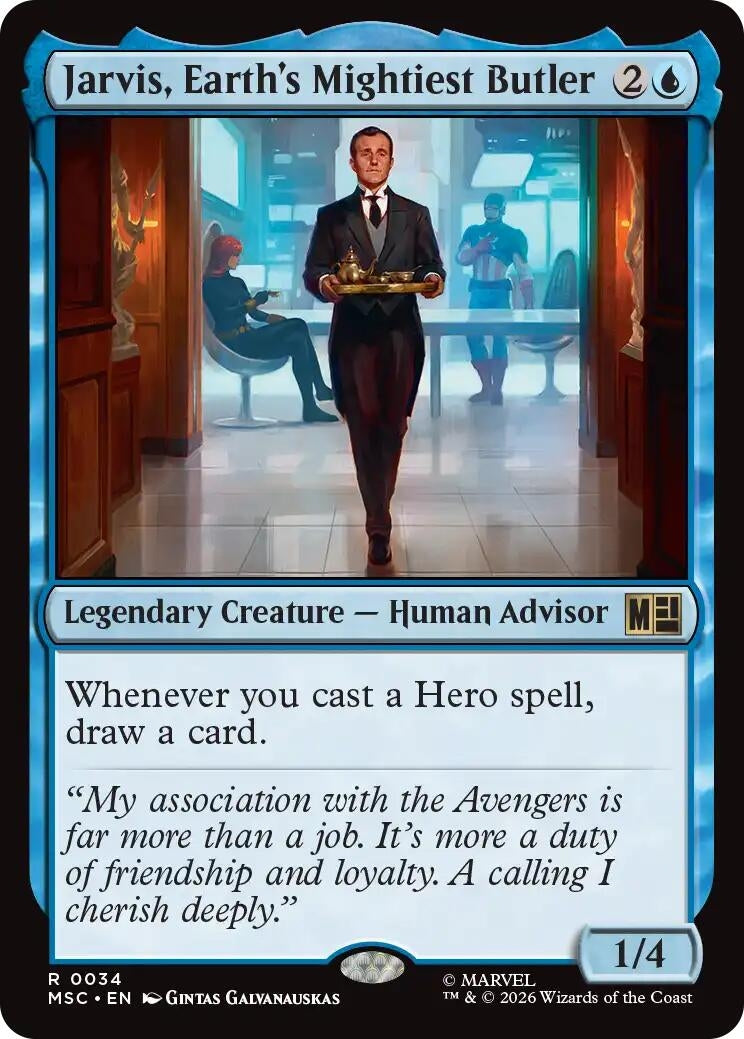 Image for Jarvis, Earth's Mightiest Butler (Surge Foil) (34) (Foil) (Commander: Marvel Super Heroes) (MSC) - Magic: The Gathering